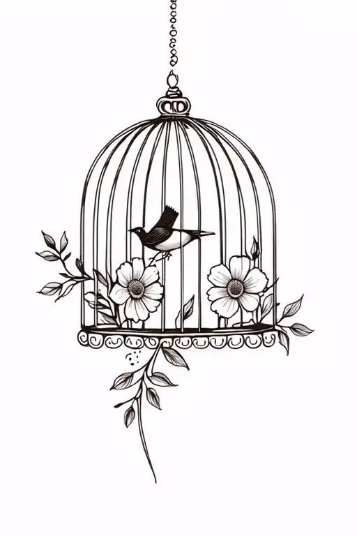 bird leaving cage with flowers tattoo tattoo design idea