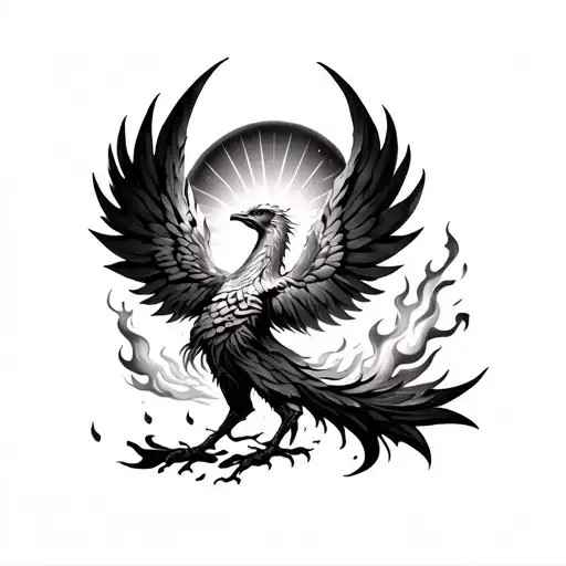 realistic spinal tattoo a Phoenix Rising from Lotus with fire and ashes falling from tail & wings wrapped around the sun tattoo design idea