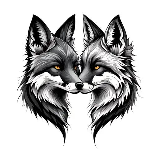 two foxes facing each other  tattoo design idea