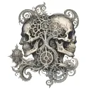 A single face divided vertically into two equal halves, representing the cycle of life and death. The left side (Life -  tattoo design idea