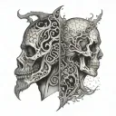 A single face divided vertically into two equal halves, representing the cycle of life and death. The left side (Life -  tattoo design idea