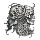 A single face divided vertically into two equal halves, representing the cycle of life and death. The left side (Life -  tattoo design idea