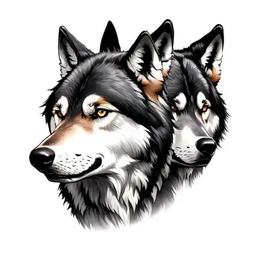 Japanese wolf pack 3 wolf faces tattoo design idea