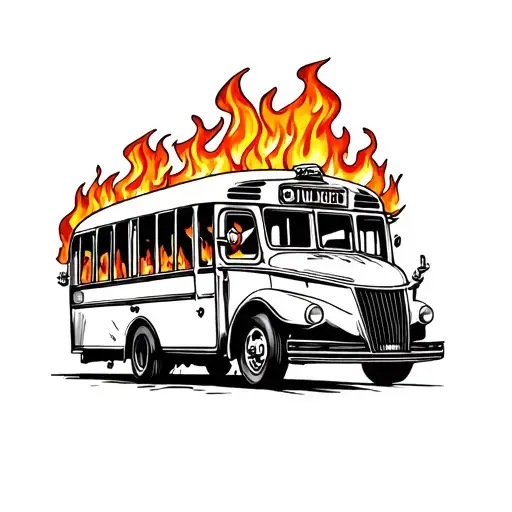 Burning bus tattoo design idea
