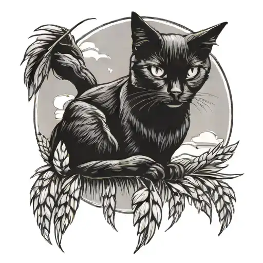 black cat, prairie sky, wheat tattoo design idea
