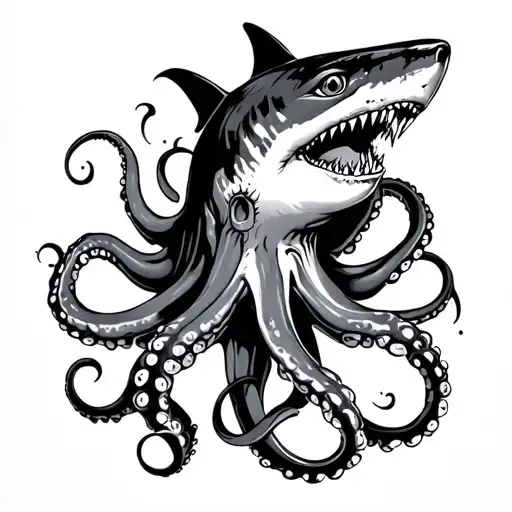 Shark wrapped in the tentacles of a octopus tattoo design idea