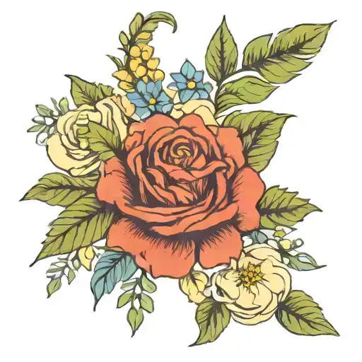 March, June, July, and September Birth Flower Bouquet" tattoo design idea