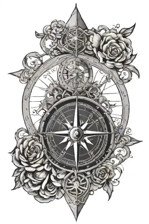 Sagittarius and cancer zodiac sign intertwined within a compass tattoo design idea
