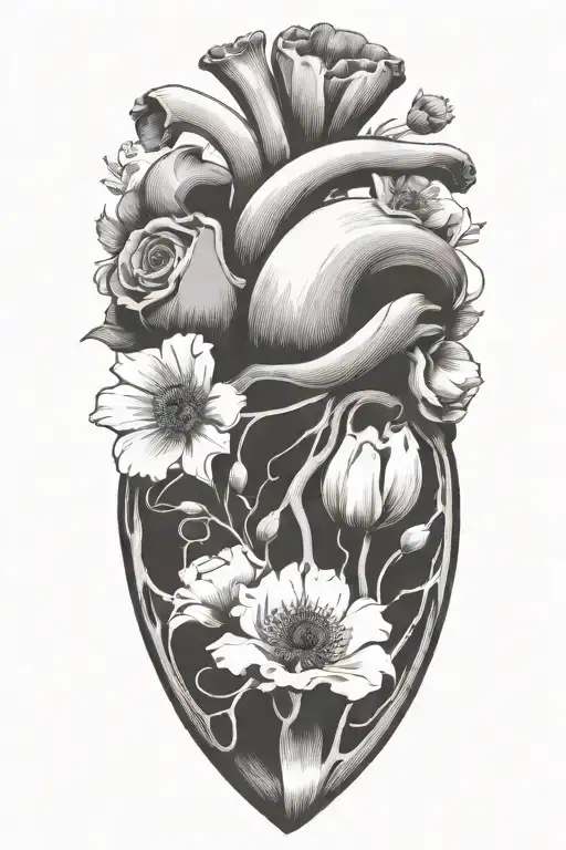 abstract design human heart, poppies, anemones, music, love tattoo design idea