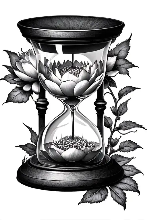 peony, lotus, broken hourglass combined tattoo design idea