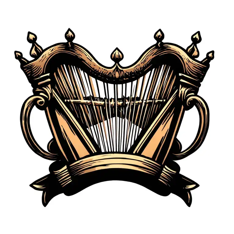 harp with hanging crown  tattoo design idea