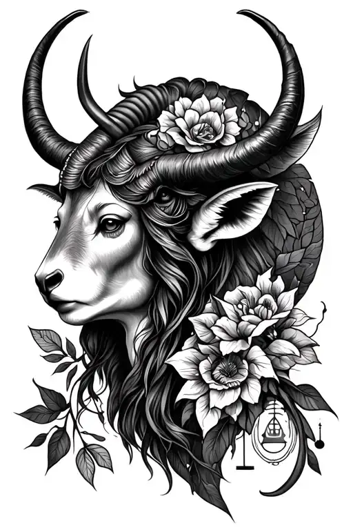 Half sleeve upper arm tattoo inspired by Taurus, Gemini, and Libra zodiac symbols, blended in a Deism-themed composition tattoo design idea