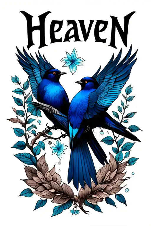 heaven blue with birds blue colour and black birds tattoo design idea