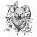 pretty koala heart flowers butterflies tattoo design idea