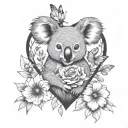 pretty koala heart flowers butterflies tattoo design idea