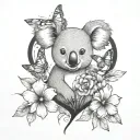 pretty koala heart flowers butterflies tattoo design idea