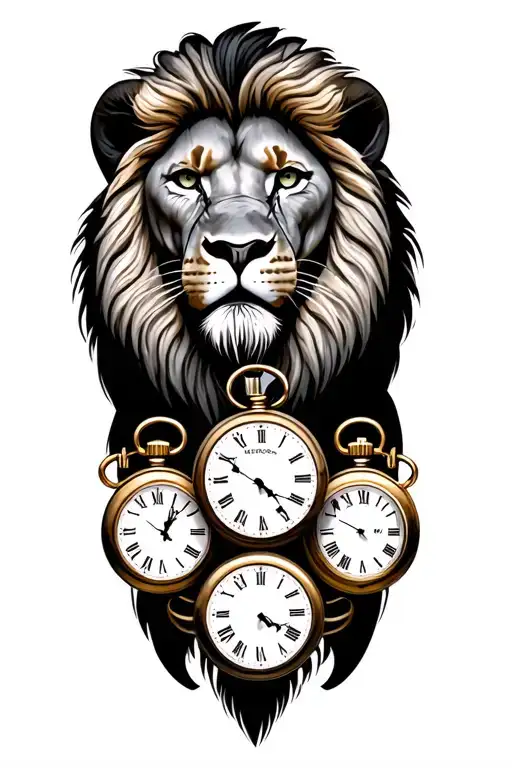 lion with three pocket watches tattoo design idea