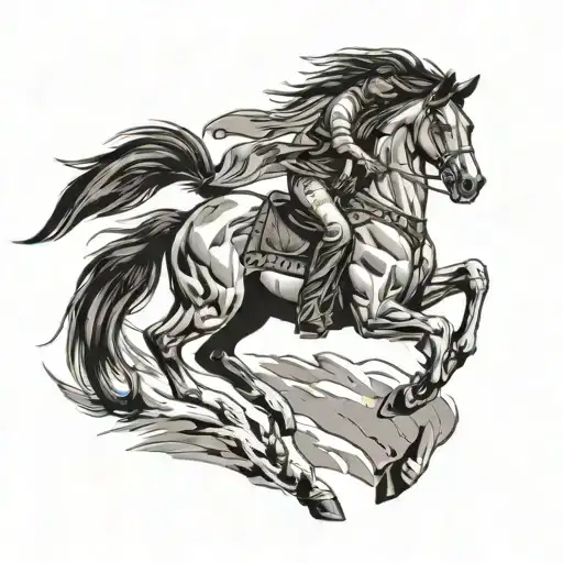 Native American Indian riding horse galloping tattoo design idea