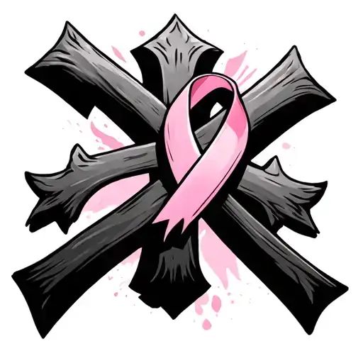3 crosses with breast cancer ribbon intertwined symbolizing tattoo design idea