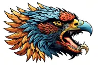 one side of a phoenix head with it's mouth wide open and swallowing a spine tattoo design idea