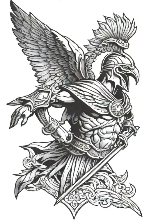 CREATE A TATTOO OF SPARTAN WARRIOR WITH EAGLE ON TOP AND SOME TIME ELEMENTS ON DOWN SIDE  tattoo design idea