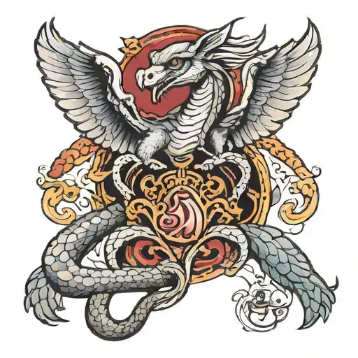 King cobra , wolf and falcon spreading wings tattoo design idea