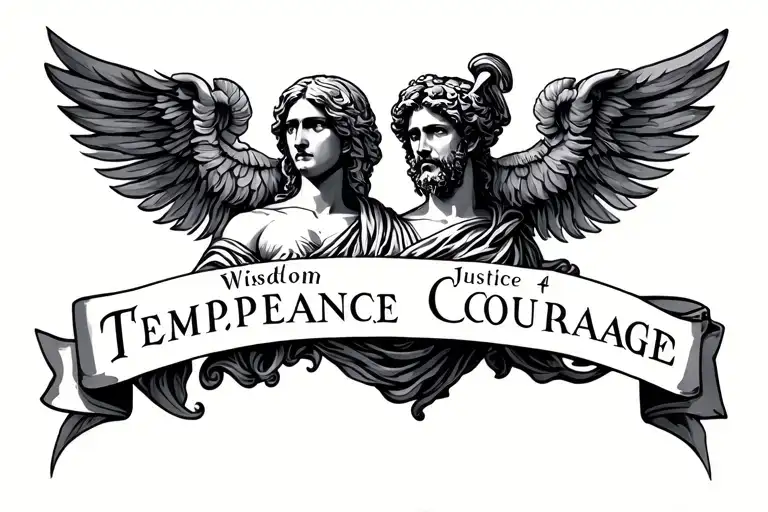 4 Stoic Virtues Wisdom Temperance Justice Courage tattoo design idea