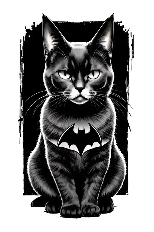 Batman cat sitting tattoo design idea