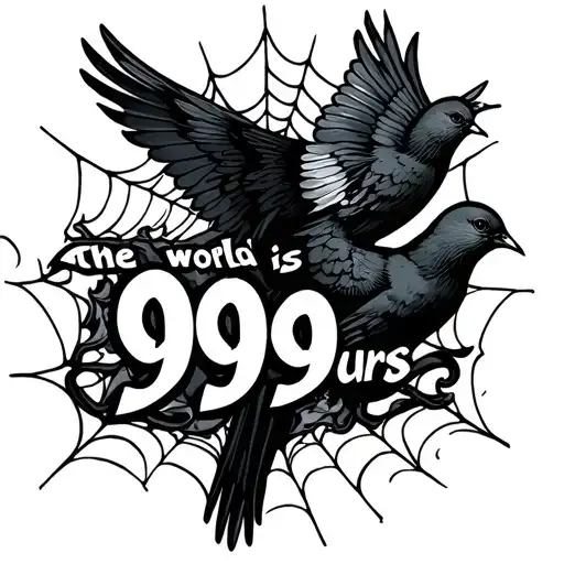 spider webs and doves with 999 the wrld is yours written tattoo design idea