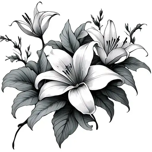 vines and lily flowers  tattoo design idea