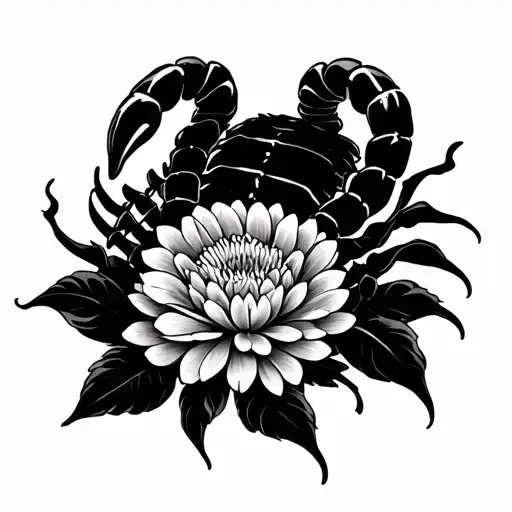 scorpion and chrysanthemum flower tattoo design idea