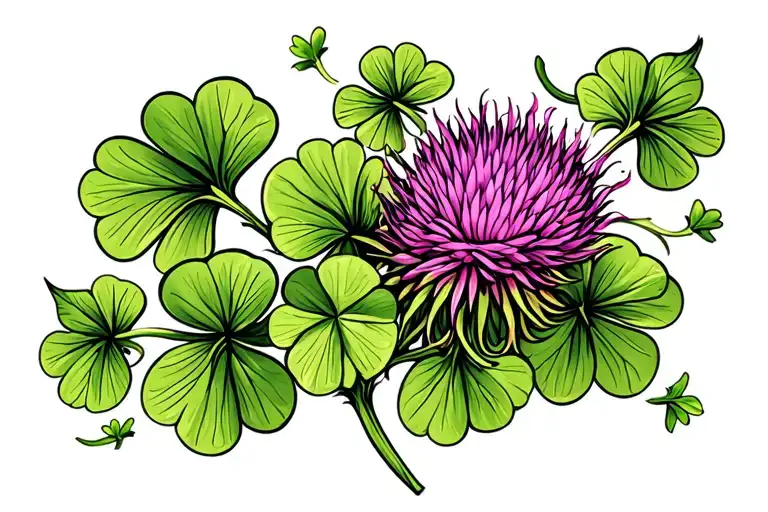 Scottish thistle with clover intertwined tattoo design idea
