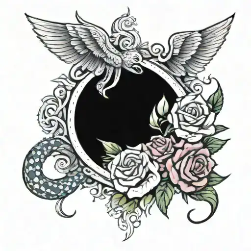 wing, water, rose and snake tattoo design idea