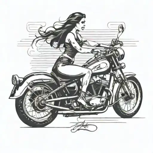 Incorporate a vintage motorcycle with a sleek nude pin-up lady riding it tattoo design idea