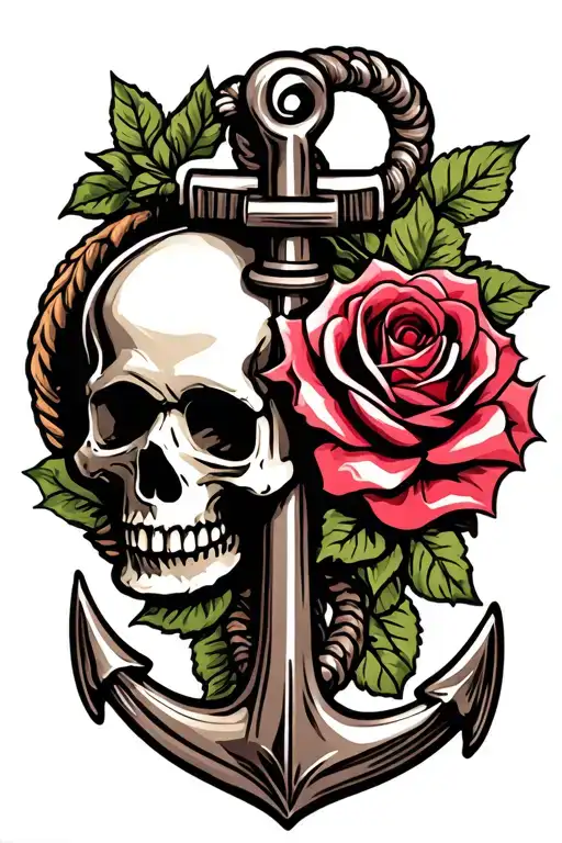 anchor with rose and skull tattoo design idea