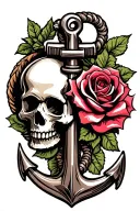 anchor with rose and skull tattoo design idea