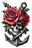 anchor with rose and skull tattoo design idea