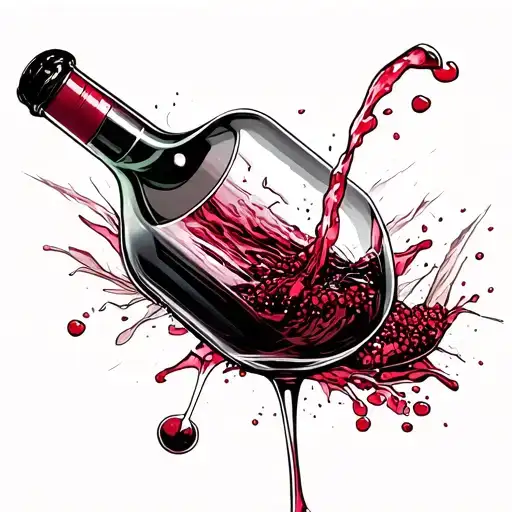 broken bottle pouring wine tattoo design idea