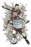 west ham bubbles blowing up from a cut in the wrist with the biggest west ham moments collaged up the arm, full sleeve tattoo design idea