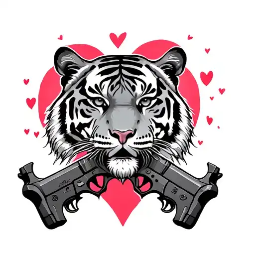 tiger and hearts and guns tattoo design idea