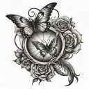 infinity sign, butterfly, swallow, bird feather tattoo design idea
