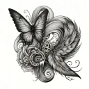 infinity sign, butterfly, swallow, bird feather tattoo design idea