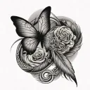 infinity sign, butterfly, swallow, bird feather tattoo design idea