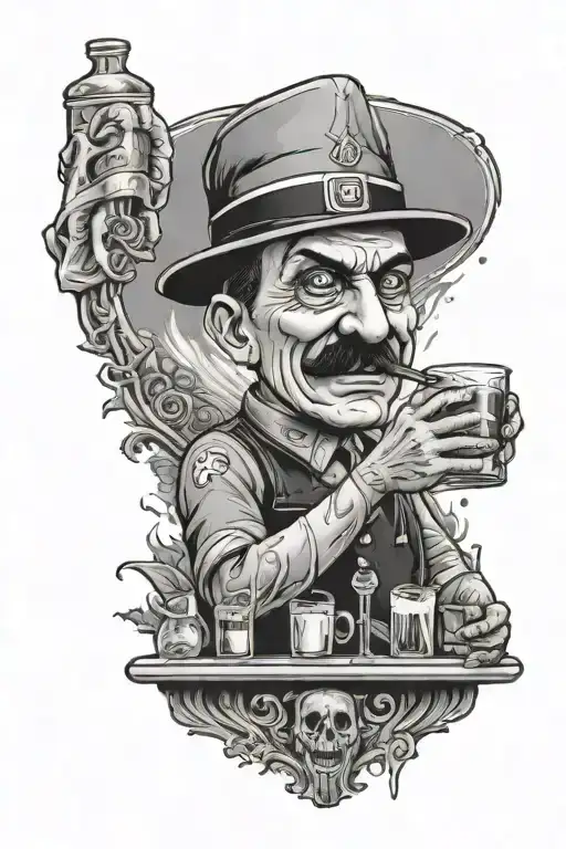 undead hitler bartending behind the bar  tattoo design idea
