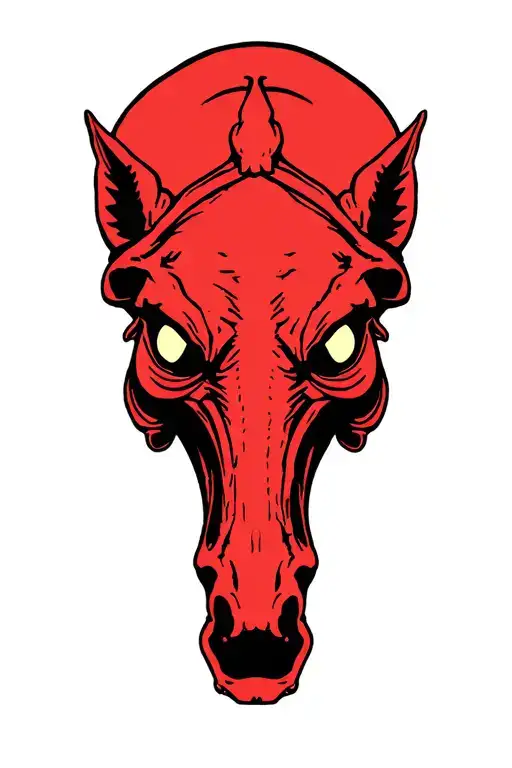 horse skeleton with angry eyes galloping  tattoo design idea