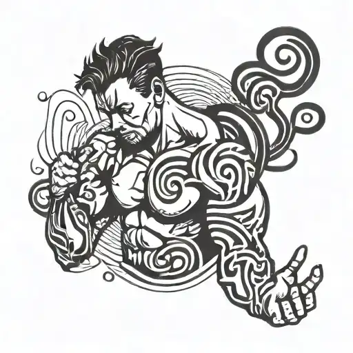 A MUSCULAR MAN AND A heartbeat line that morphs into a phone or headset tattoo design idea