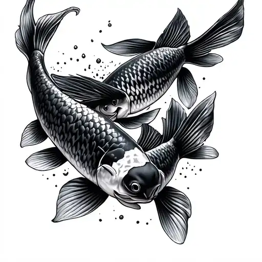 two koi fishes caught in a trap house tattoo design idea