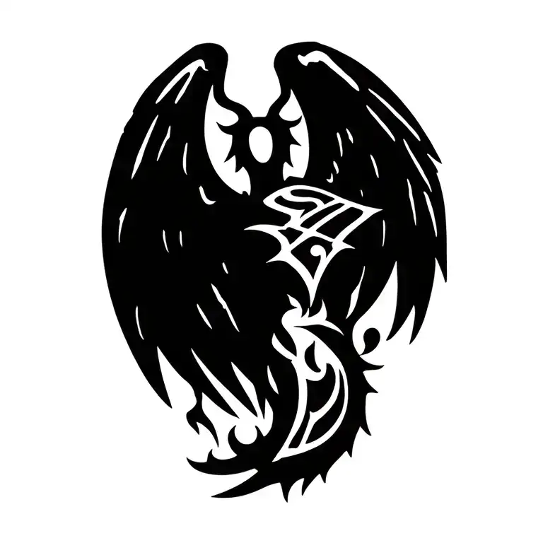 Money Bag Angel demon wing attached tattoo design idea