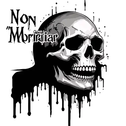 "Non Omnis Moriar" tragic skull face tattoo design idea