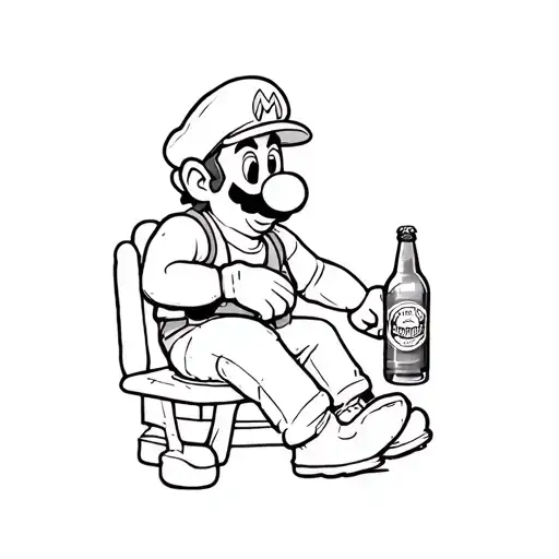 mario sitting down with a beer bottle  tattoo design idea